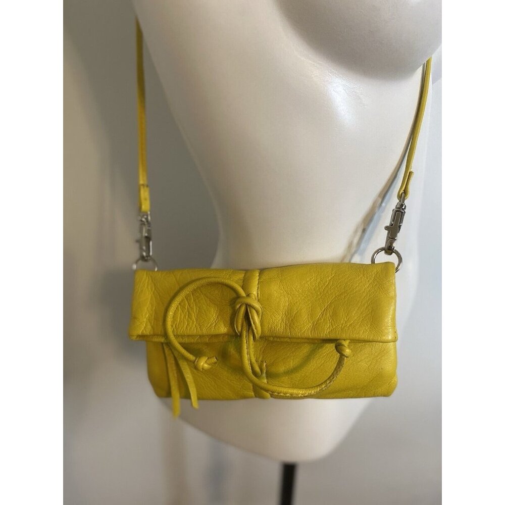 Arezzo Yellow Leather Small Crossbody Shoulder Bag Clutch Adj Long Strap 7.5x6" - Picture 1 of 16